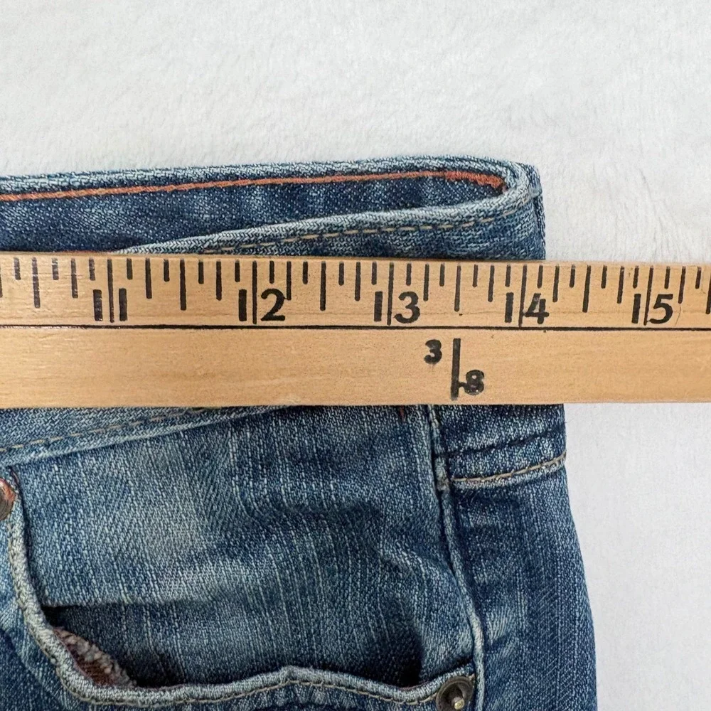 Mudd Jeans Y2K Size 3 Low Rise Flare Medium Wash Distressed Denim Blue Vintage - Picture 6 of 11